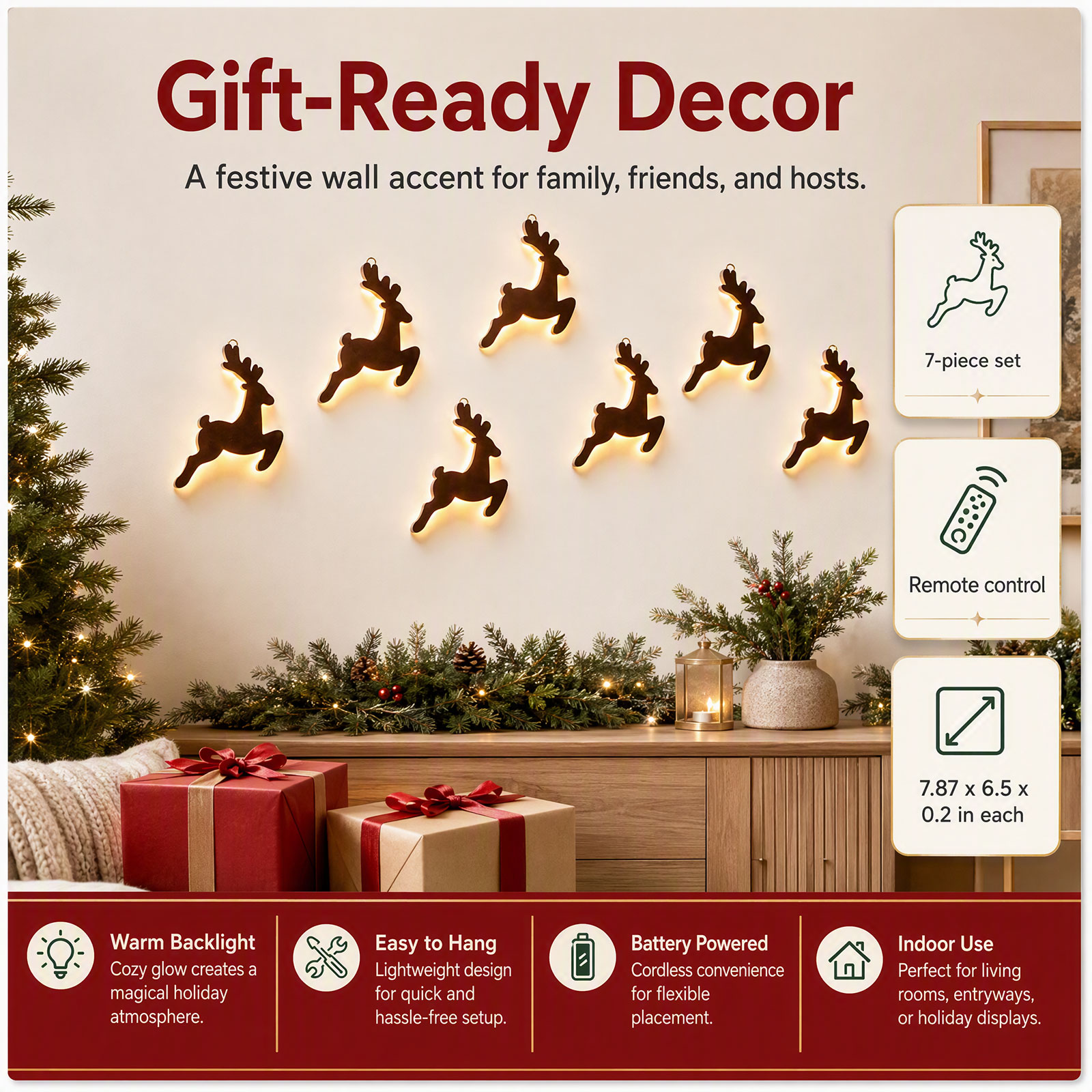 Houten rendier wanddecoratie,  - Lighting Christmas Decor recensie en prijs