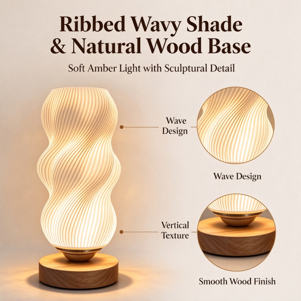 3D-geprinte nachtlamp met golv - Lighting Decor Bedroom recensie en prijs