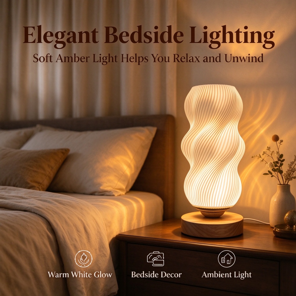 3D-geprinte nachtlamp met golv - Lighting Decor Bedroom recensie en prijs