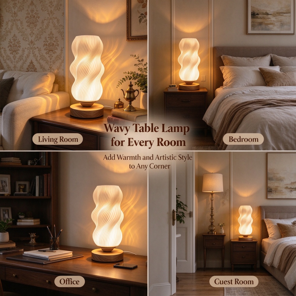3D-geprinte nachtlamp met golv - Lighting Decor Bedroom recensie en prijs